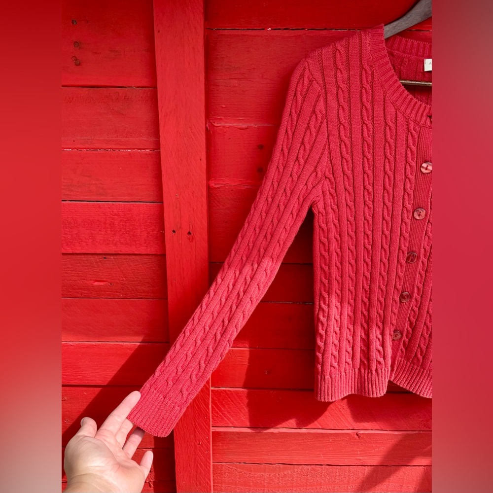 Appleseeds Cotton Button Down Cable Knit Long Sle… - image 2